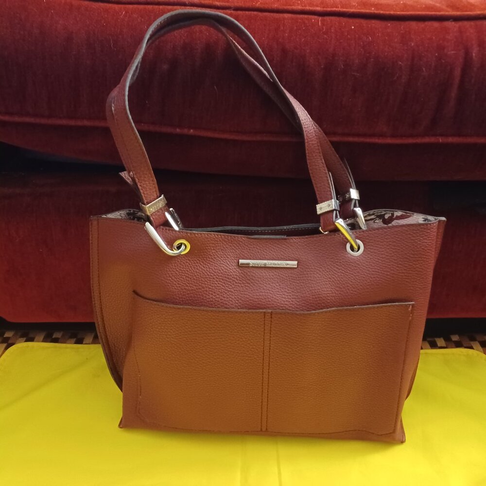 Vtg Lg Steve Madison Tan Redish Brown Pebbles Leather Tote Bag